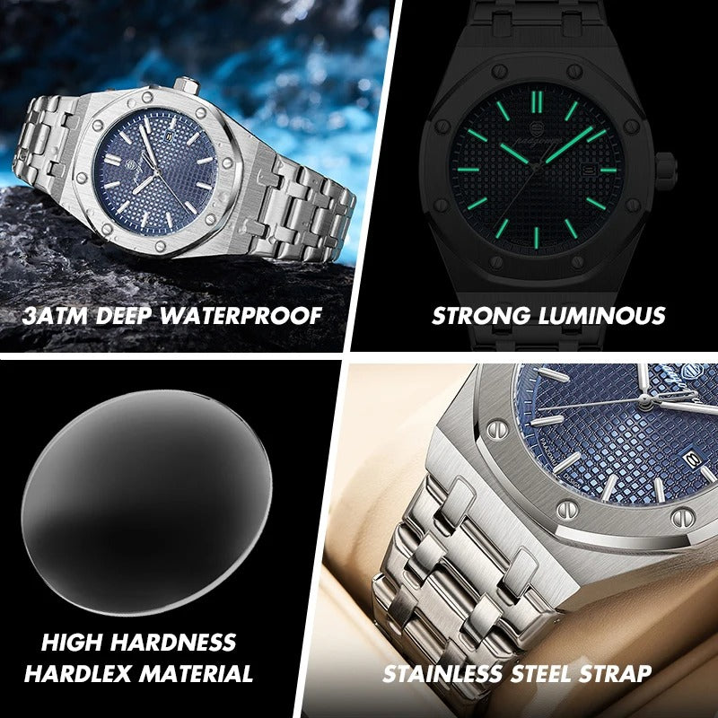 Montre de luxe PAAZOMU pour hommes, en acier inoxydable, étanche et lumineuse