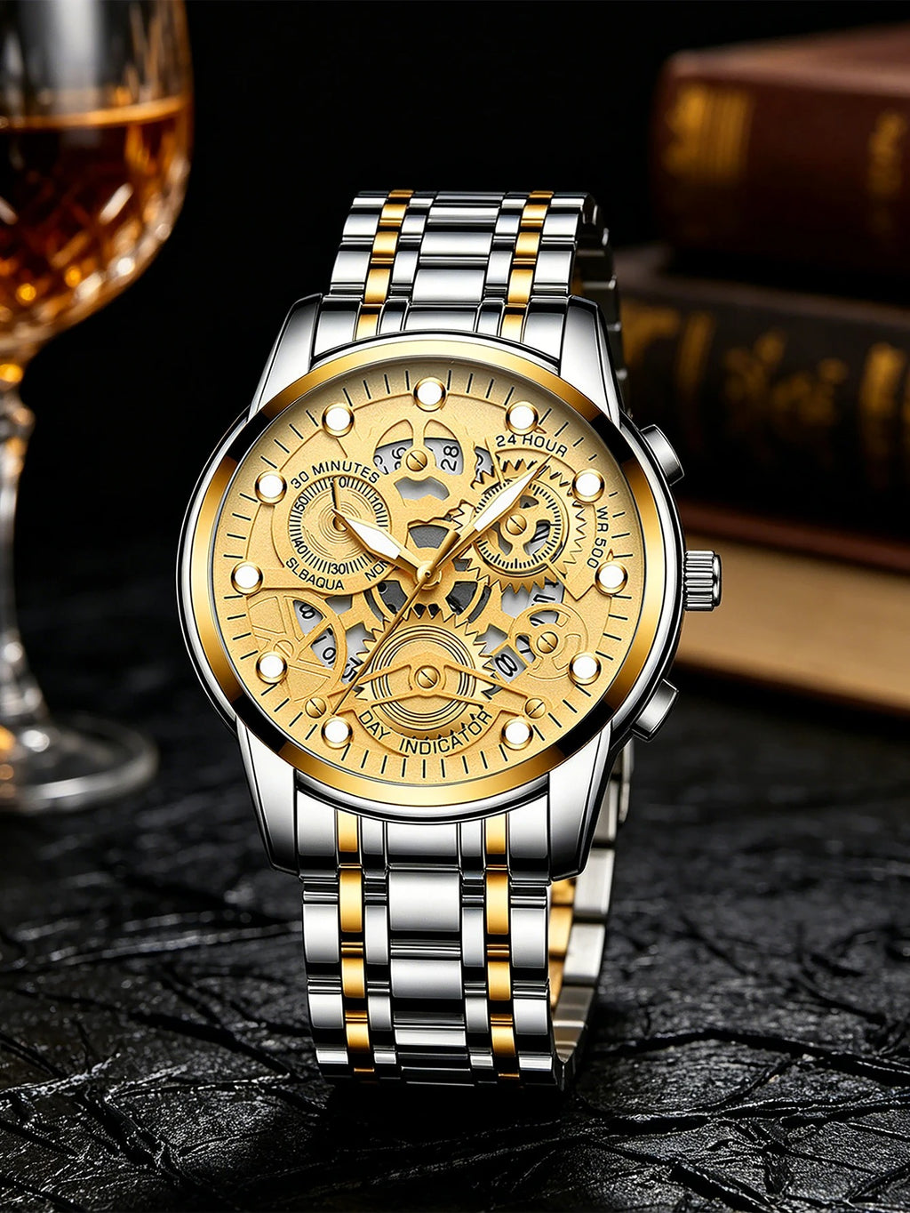Montre Homme Quartz Automatique Chronographe - Bracelet Acier Inoxydable