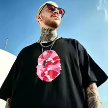 T-shirt A Bathing unisexe en coton, imprimé animal camouflage rose au dos, manches courtes, style streetwear hip-hop décontracté, coupe oversize, idéal au quotidien.