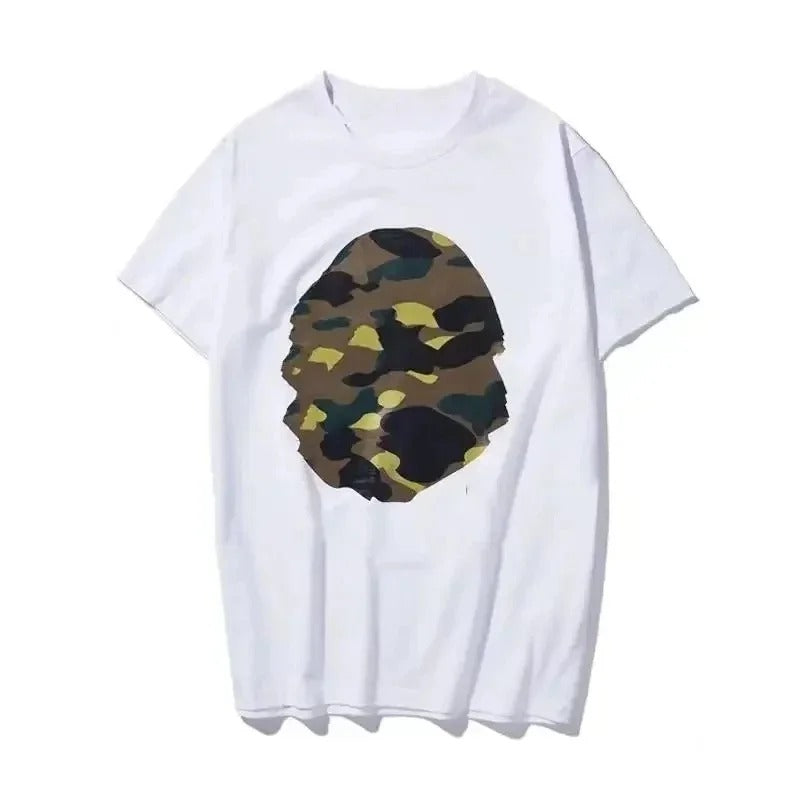 T-shirt A Bathing unisexe en coton, imprimé animal camouflage rose au dos, manches courtes, style streetwear hip-hop décontracté, coupe oversize, idéal au quotidien.