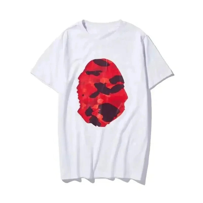 T-shirt A Bathing unisexe en coton, imprimé animal camouflage rose au dos, manches courtes, style streetwear hip-hop décontracté, coupe oversize, idéal au quotidien.