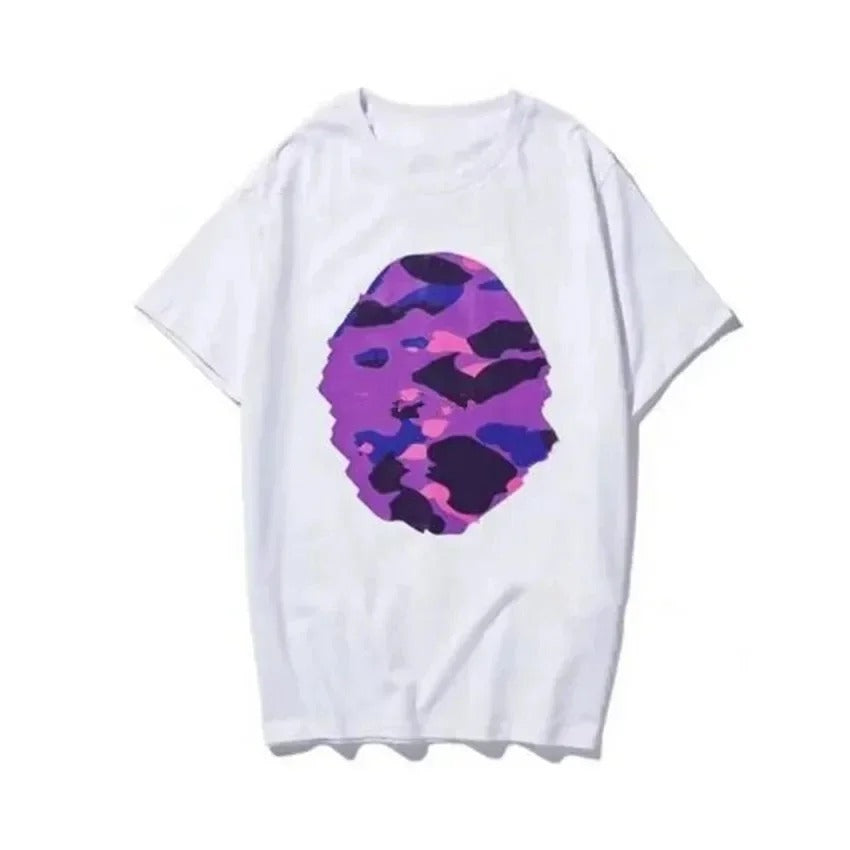 T-shirt A Bathing unisexe en coton, imprimé animal camouflage rose au dos, manches courtes, style streetwear hip-hop décontracté, coupe oversize, idéal au quotidien.
