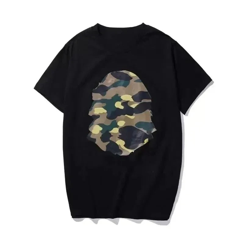 T-shirt A Bathing unisexe en coton, imprimé animal camouflage rose au dos, manches courtes, style streetwear hip-hop décontracté, coupe oversize, idéal au quotidien.