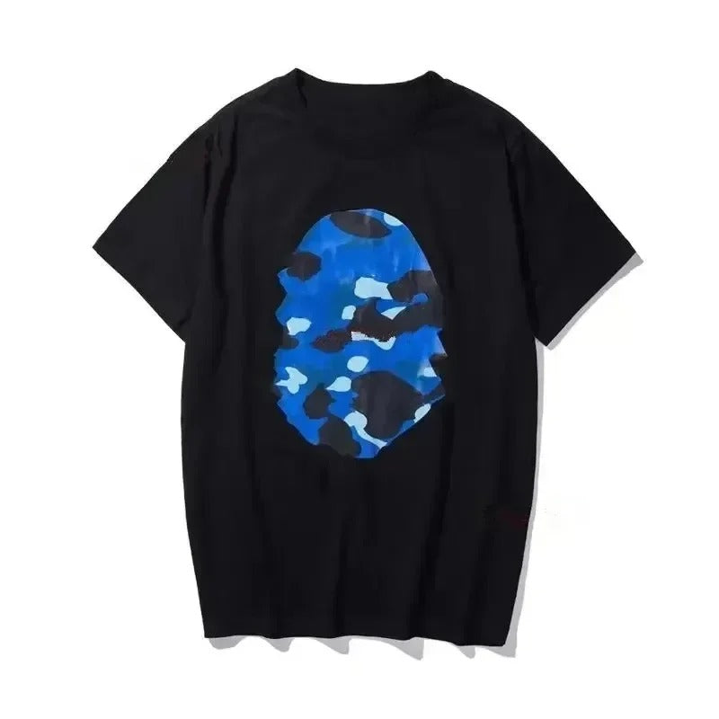 T-shirt A Bathing unisexe en coton, imprimé animal camouflage rose au dos, manches courtes, style streetwear hip-hop décontracté, coupe oversize, idéal au quotidien.
