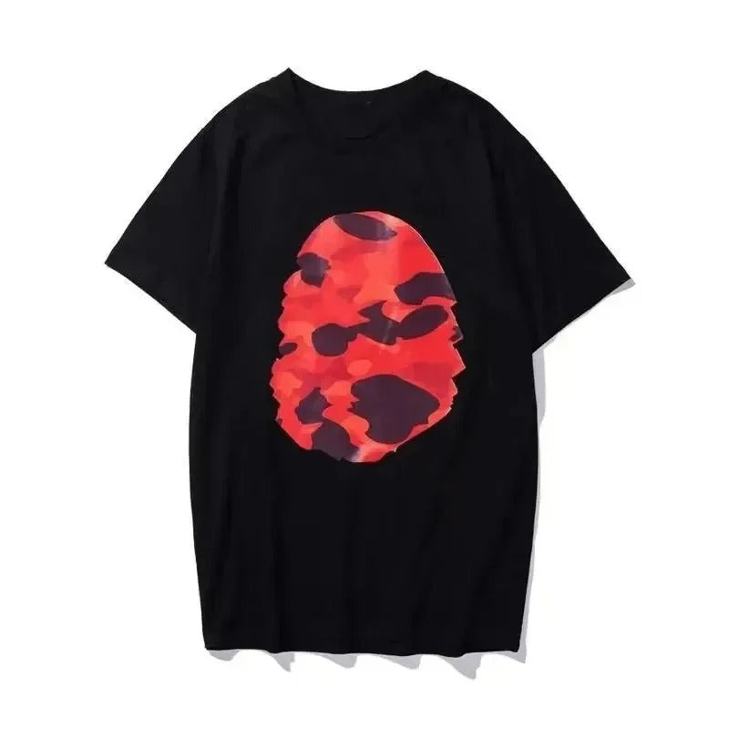 T-shirt A Bathing unisexe en coton, imprimé animal camouflage rose au dos, manches courtes, style streetwear hip-hop décontracté, coupe oversize, idéal au quotidien.